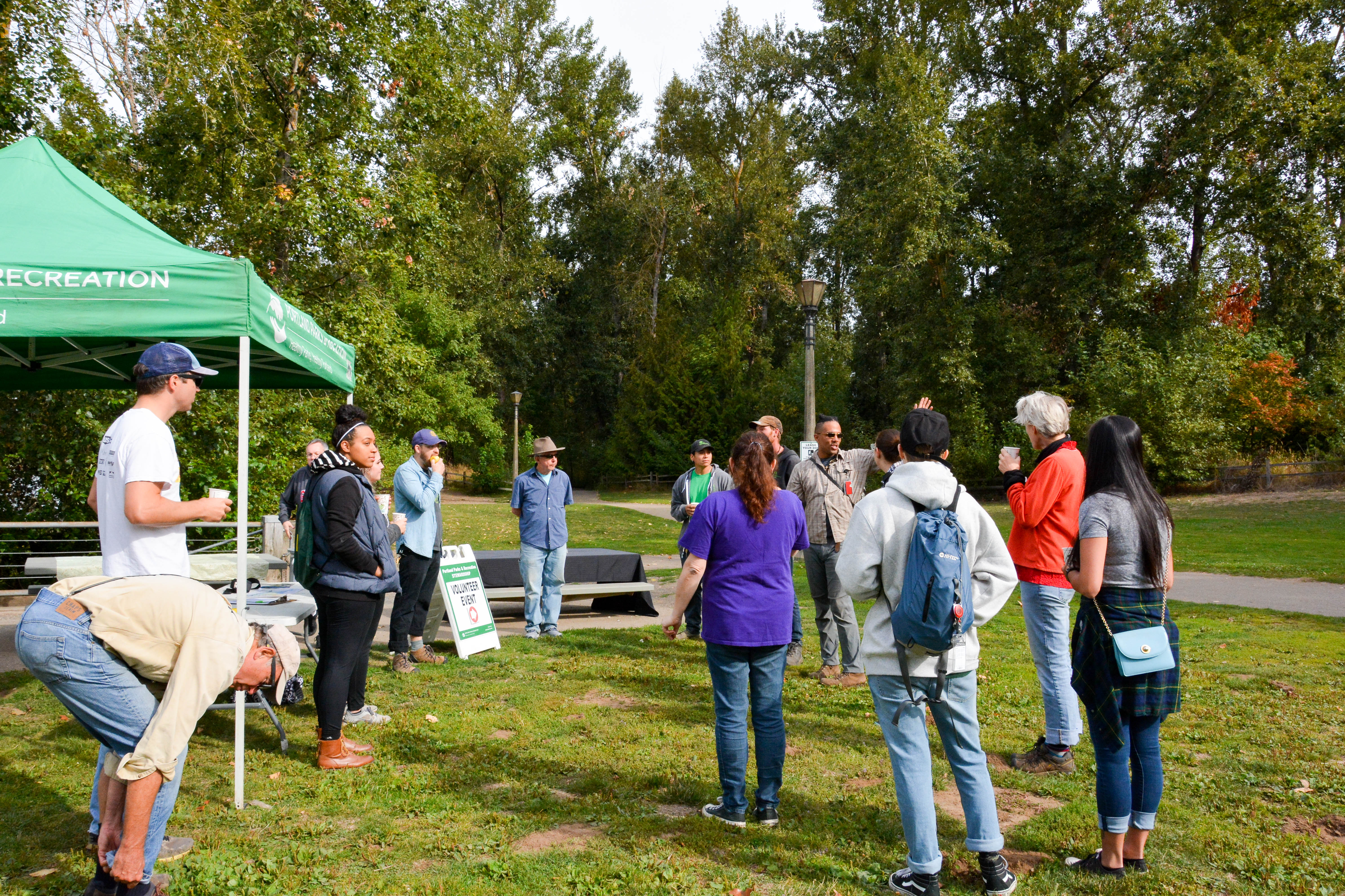 The group listening to David of Portland Parks & Recreation