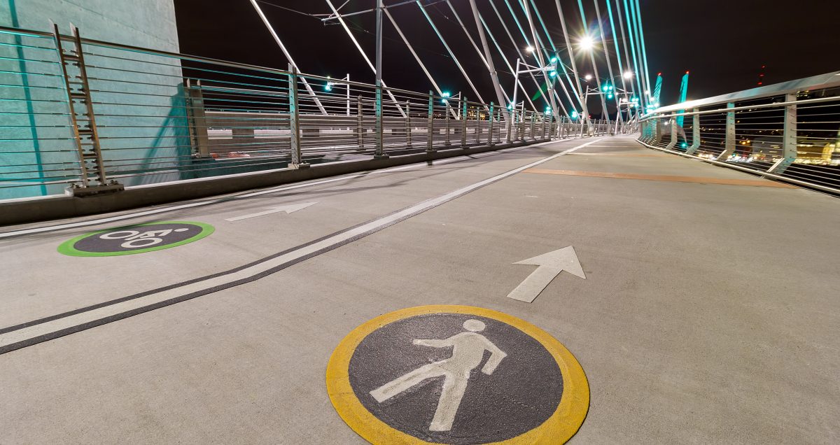 Bicycle Cyclist and Pedestrian Lane Signs on Tilikum Crossing