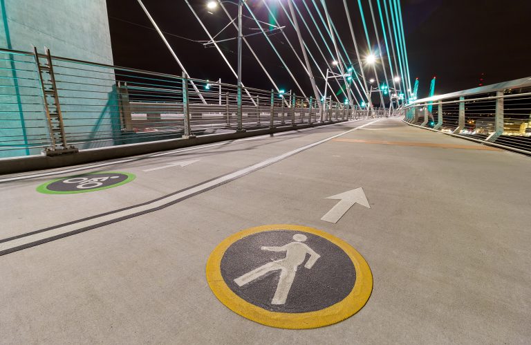 Bicycle Cyclist and Pedestrian Lane Signs on Tilikum Crossing