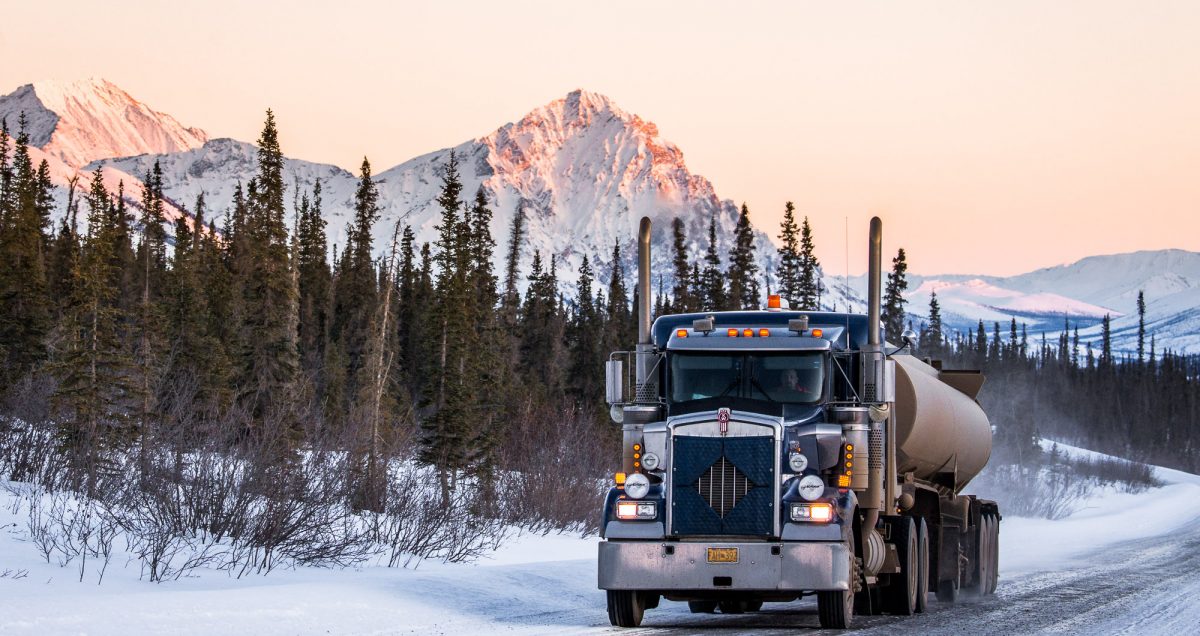 Truck on ice-covered Highway