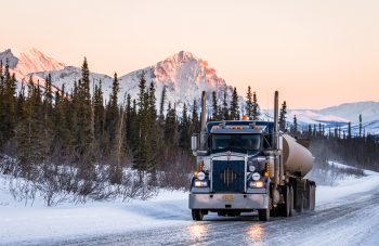 Truck on ice-covered Highway