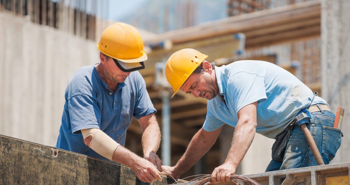 Construction works laying wire