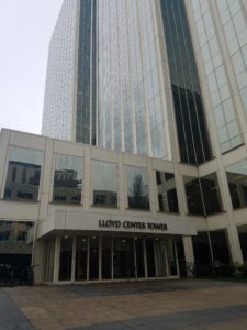 An exterior photo of the Lloyd Center Tower at 825 NE Multnomah