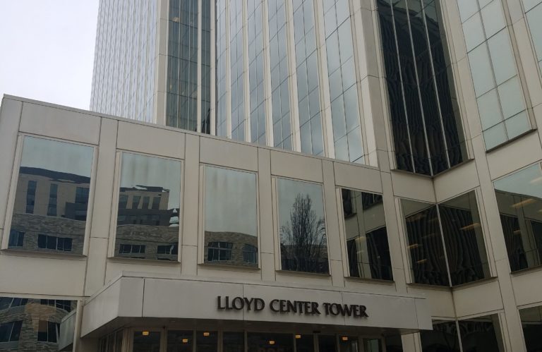 An exterior photo of the Lloyd Center Tower at 825 NE Multnomah