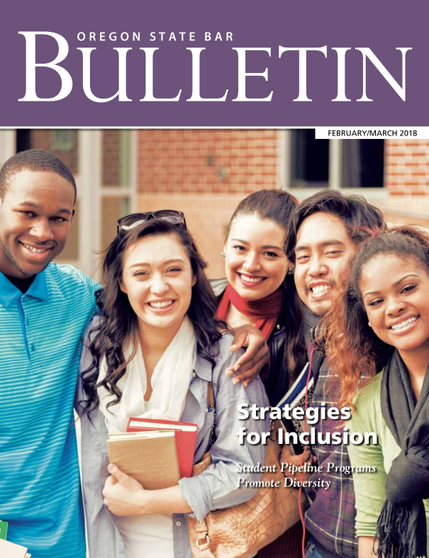 Cover of the February/March Issue of the Oregon State Bar Bulletin, in which Ray Thomas's article "Still in the Peloton" appears